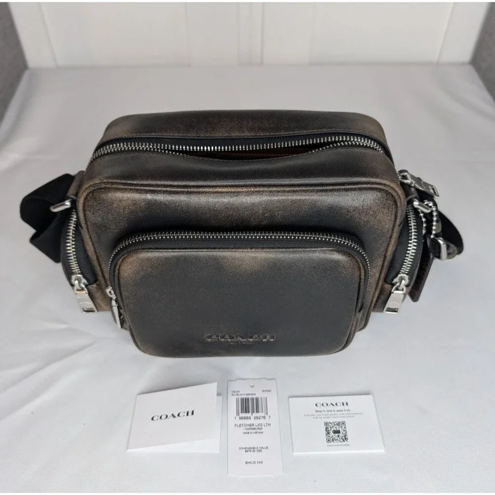 Coach Fletcher Unisex Crossbody -  Loved Leather Black/Tan, NWT